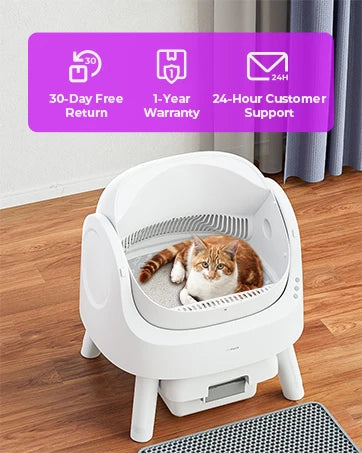 Self Cleaning Automatic Cat Litter Box Open Top Convenient for Multiple Cats with Liners and Mat White