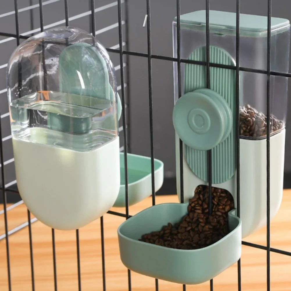 Automatic Pet Feeder Cage Hanging Bowl Water Bottle Food Cats