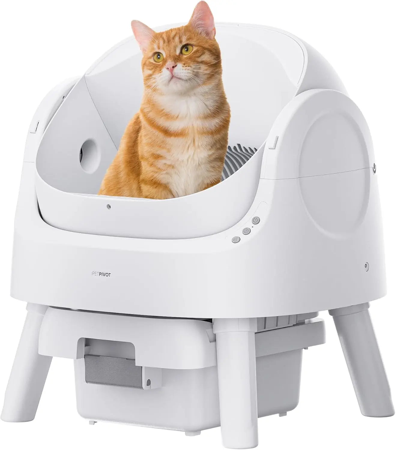 Self Cleaning Automatic Cat Litter Box Open Top Convenient for Multiple Cats with Liners and Mat White