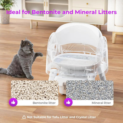 Self Cleaning Automatic Cat Litter Box Open Top Convenient for Multiple Cats with Liners and Mat White