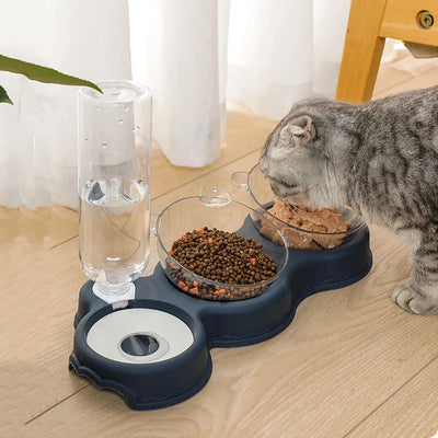 Automatic Feeder Plastic Dog Food Bowl Double Bowls Water