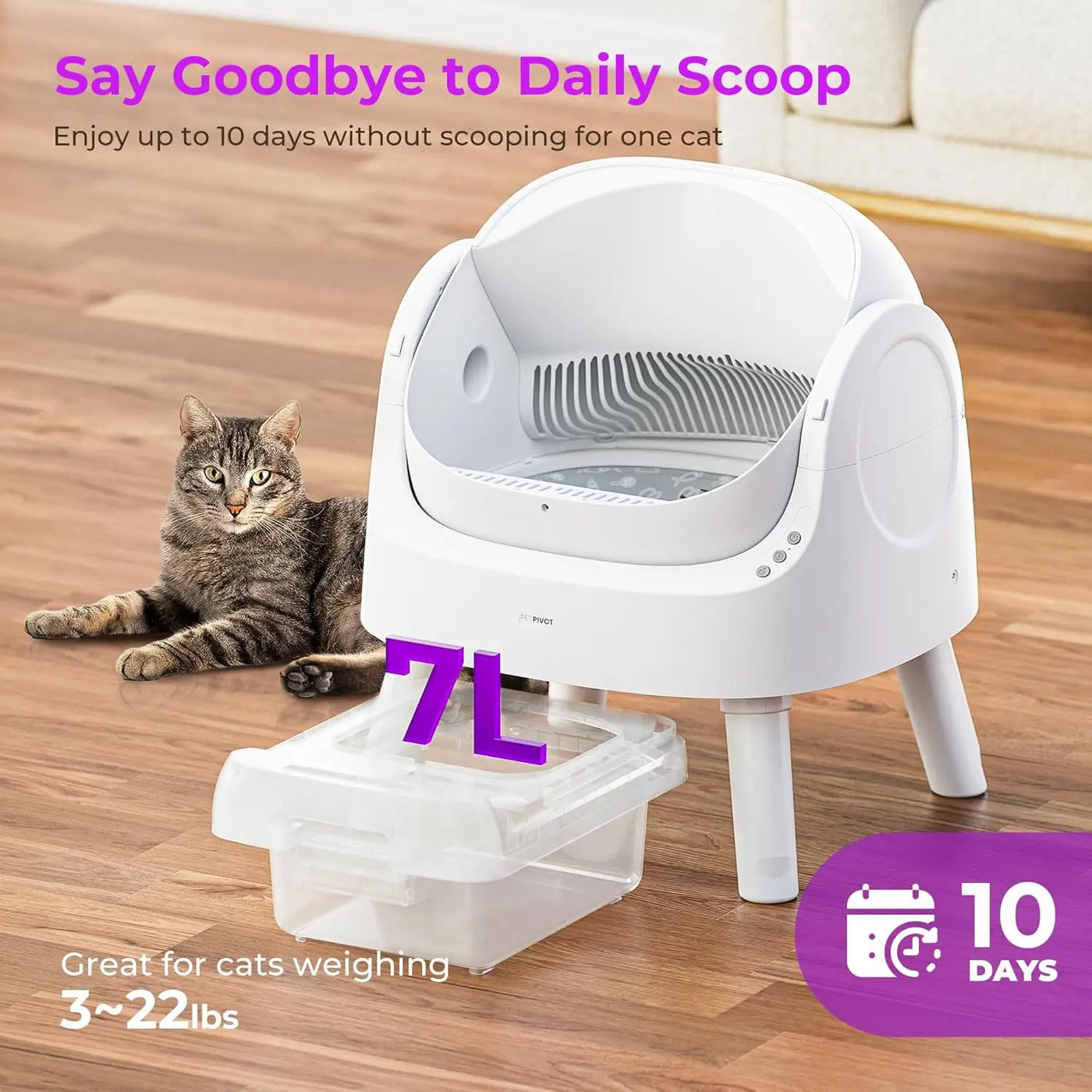 Self Cleaning Automatic Cat Litter Box Open Top Convenient for Multiple Cats with Liners and Mat White