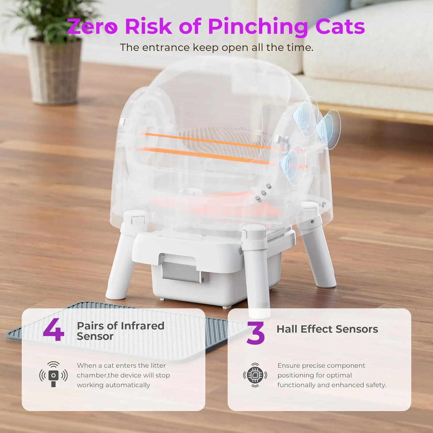 Self Cleaning Automatic Cat Litter Box Open Top Convenient for Multiple Cats with Liners and Mat White