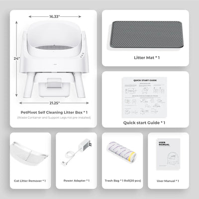 Self Cleaning Automatic Cat Litter Box Open Top Convenient for Multiple Cats with Liners and Mat White