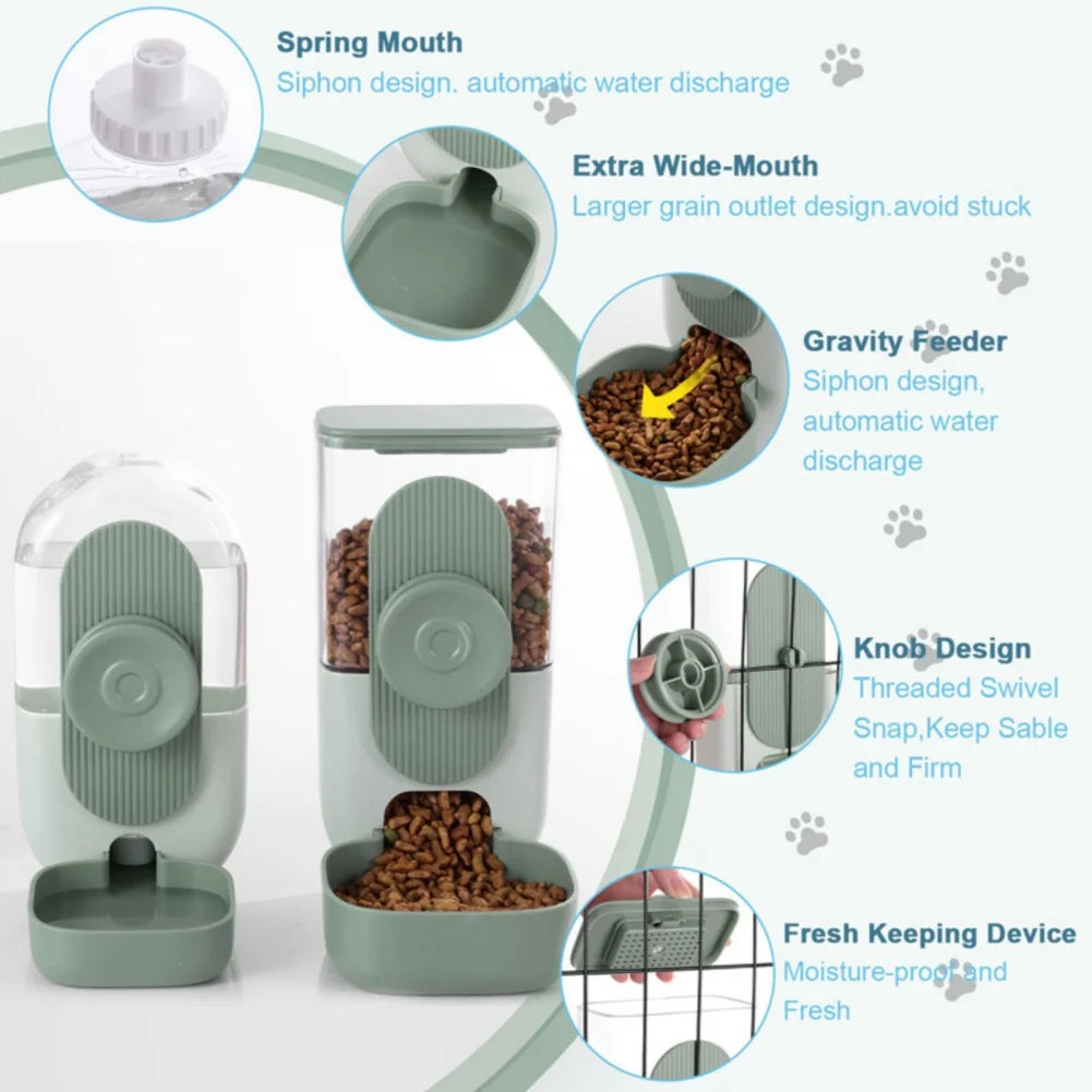 Automatic Pet Feeder Cage Hanging Bowl Water Bottle Food Cats